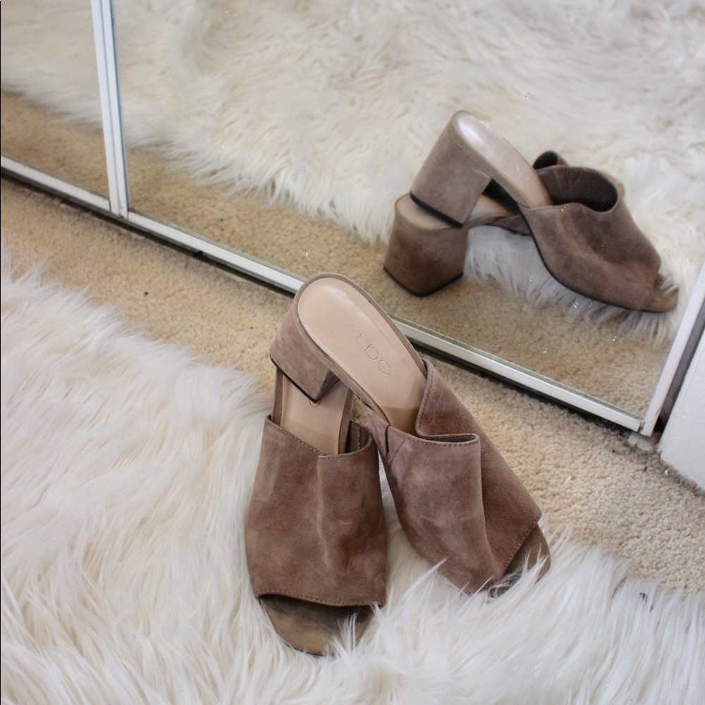 Taupe Open-toed Heeled Mules